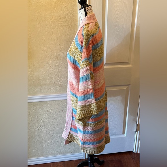 Anthropologie Textured Striped Open Front Cardigan Pink Multi One Size OS NWT - Picture 4 of 8